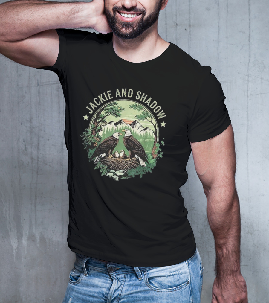 Jackie And Shadow Bald Eagle Family Nesting Scene With Mountain And Forest Background T-Shirt
