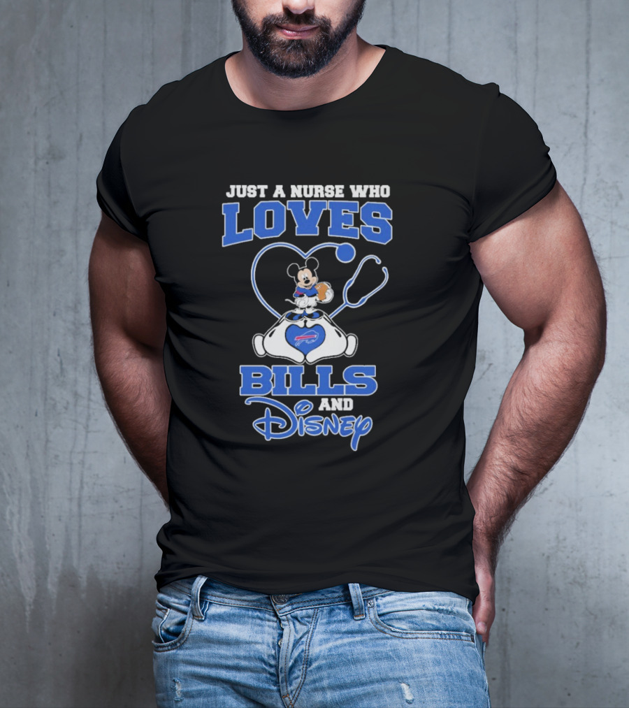 Just A Nurse Who Loves Buffalo Bills Mickey Mouse Disney Stethoscope T-Shirt
