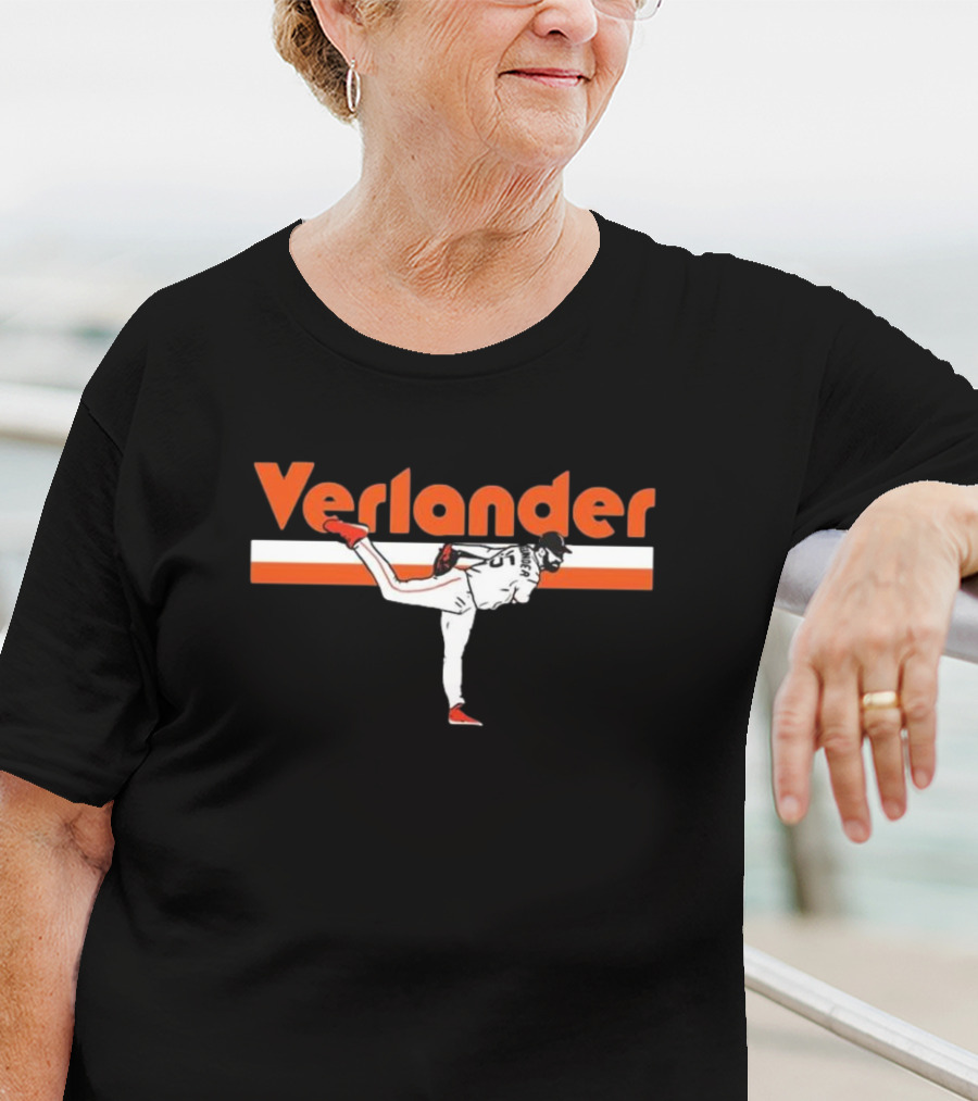 Verlander Pitcher Pose San Francisco 35 Orange White Baseball T-Shirt