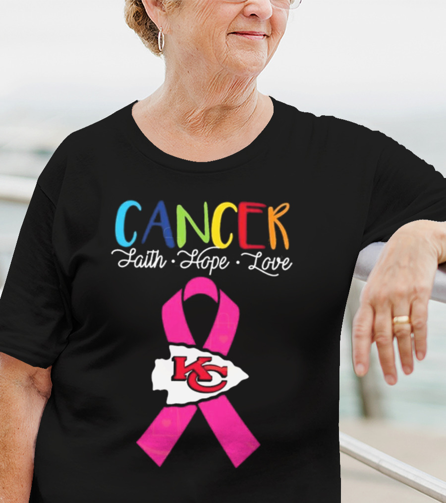Kansas City Chiefs Pink Ribbon Cancer Faith Hope Love 2025 T-Shirt
