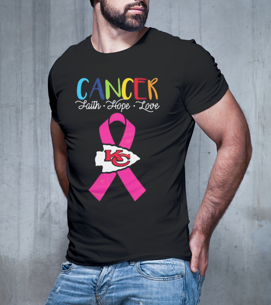 Kansas City Chiefs Pink Ribbon Cancer Faith Hope Love 2025 T-Shirt