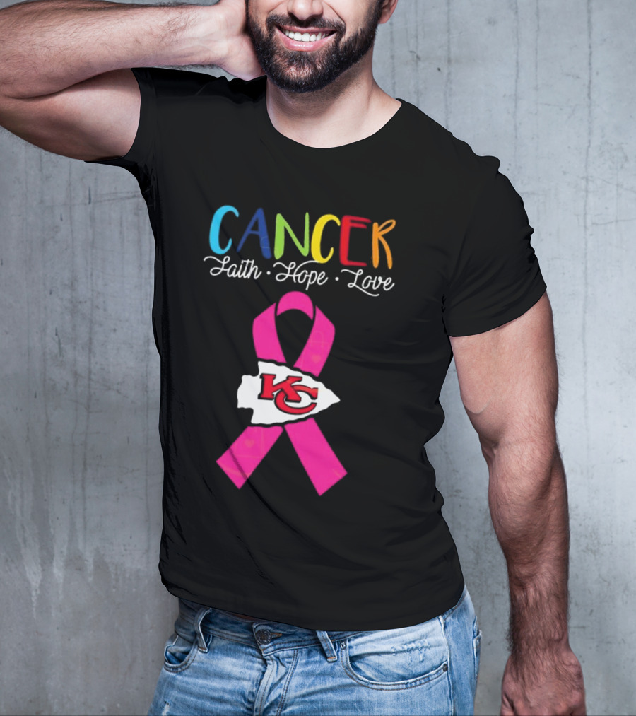Kansas City Chiefs Pink Ribbon Cancer Faith Hope Love 2025 T-Shirt