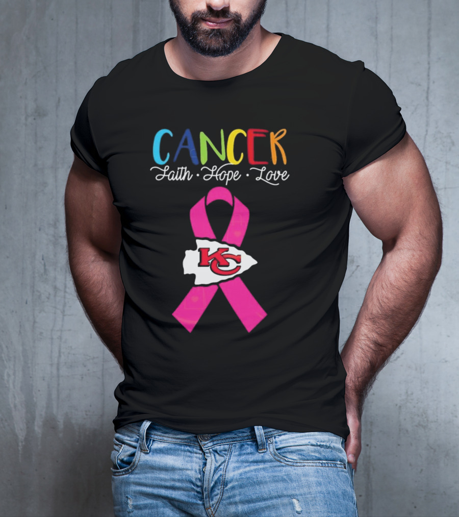 Kansas City Chiefs Pink Ribbon Cancer Faith Hope Love 2025 T-Shirt