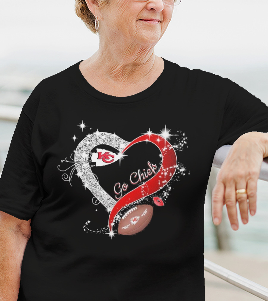 Kansas City Chiefs Heart Shape Football Go Chiefs T-Shirt