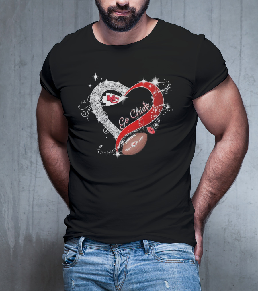 Kansas City Chiefs Heart Shape Football Go Chiefs T-Shirt