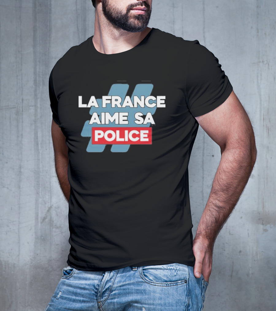 La France Aime Sa Police Hashtag Red Rectangle T-Shirt
