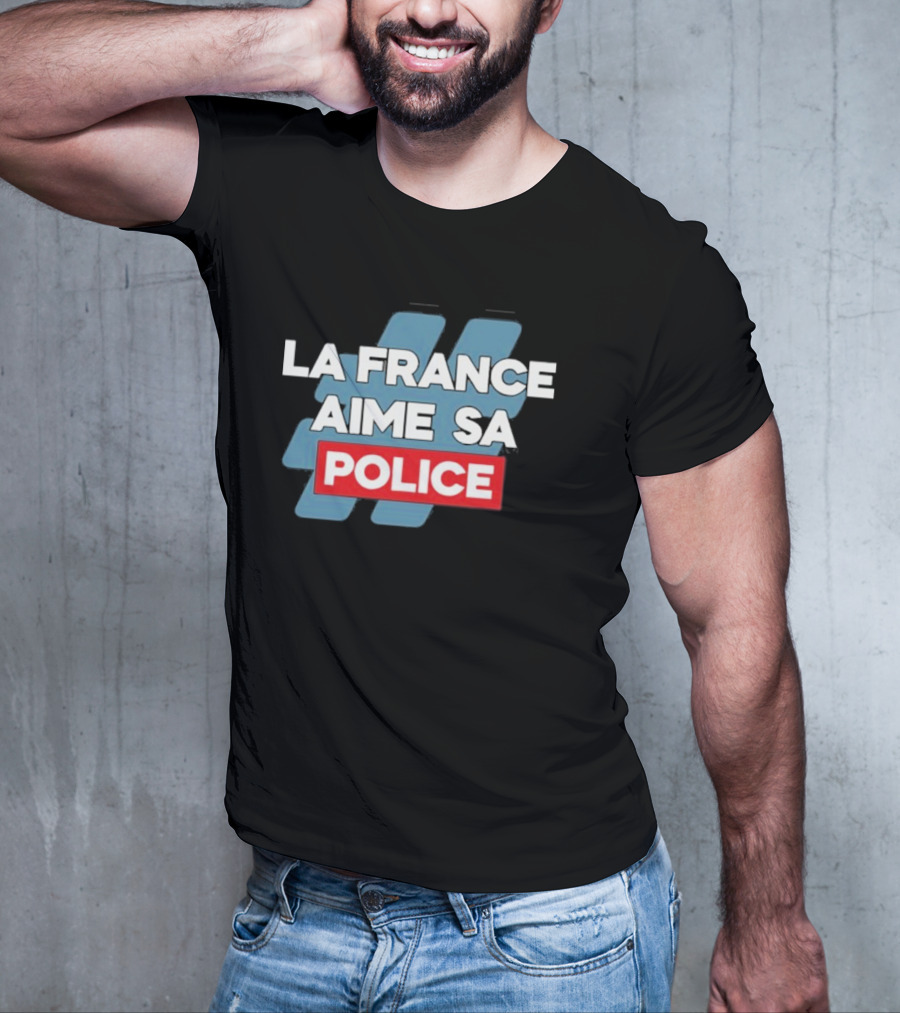 La France Aime Sa Police Hashtag Red Rectangle T-Shirt