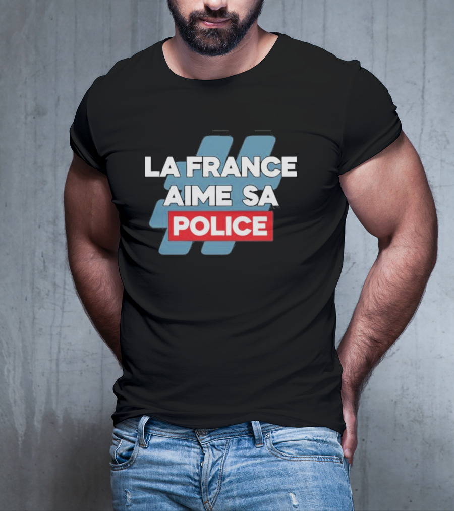 La France Aime Sa Police Hashtag Red Rectangle T-Shirt