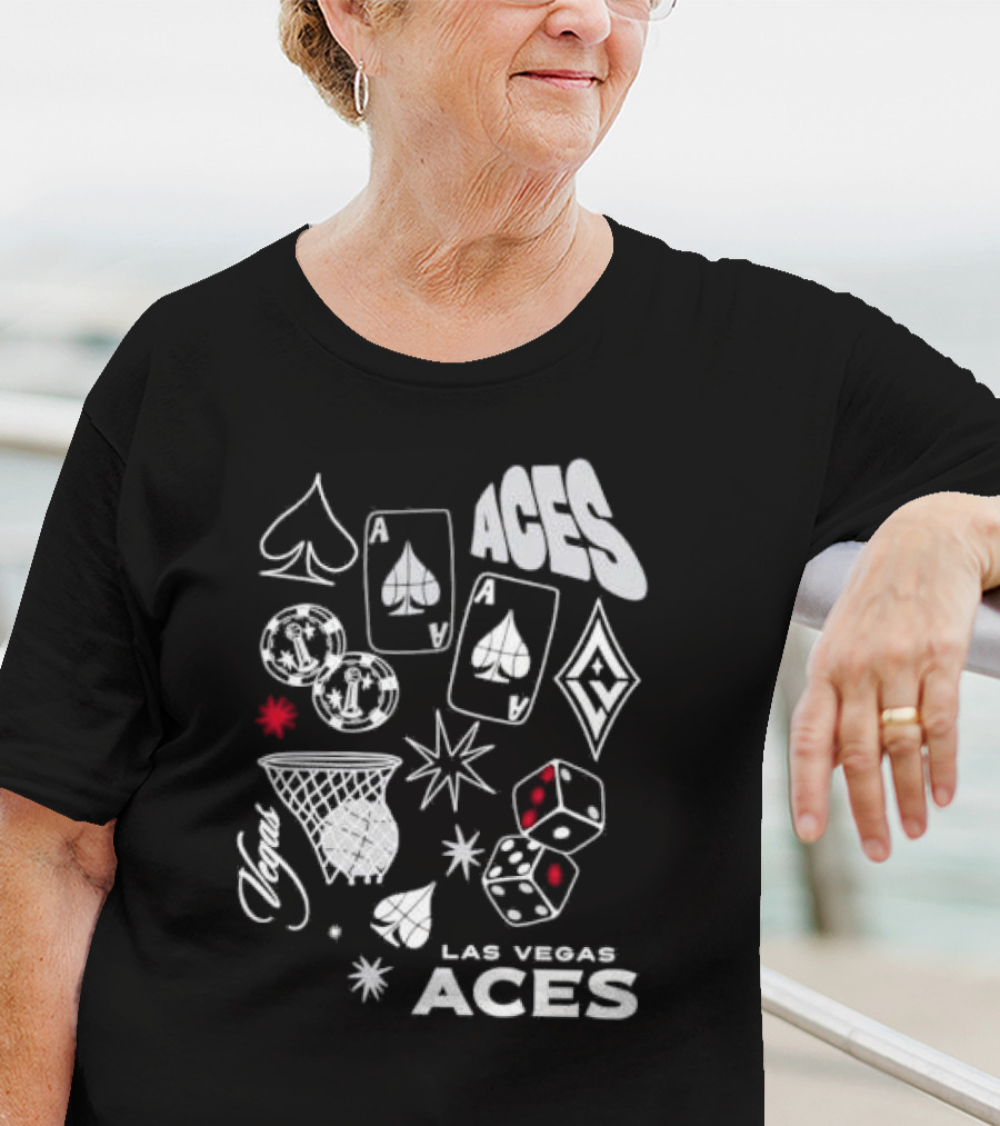 Las Vegas Aces Playing Cards Dice Basketball Hoop Casino Elements T-Shirt