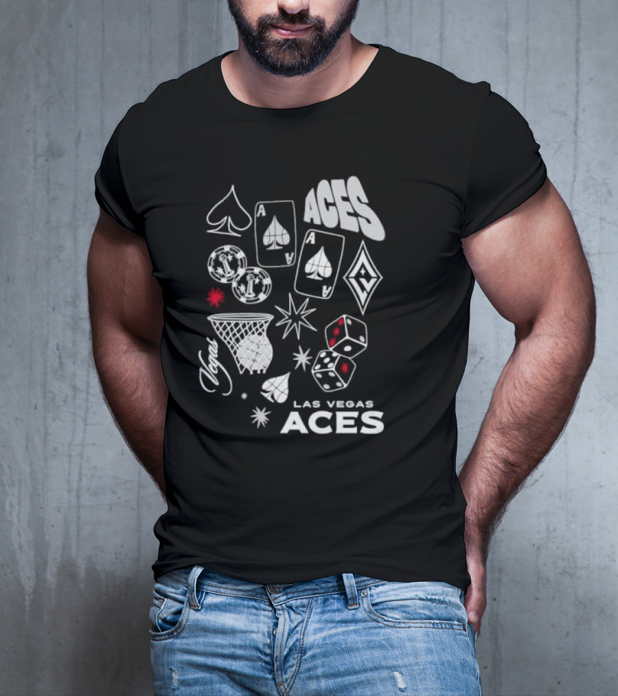 Las Vegas Aces Playing Cards Dice Basketball Hoop Casino Elements T-Shirt