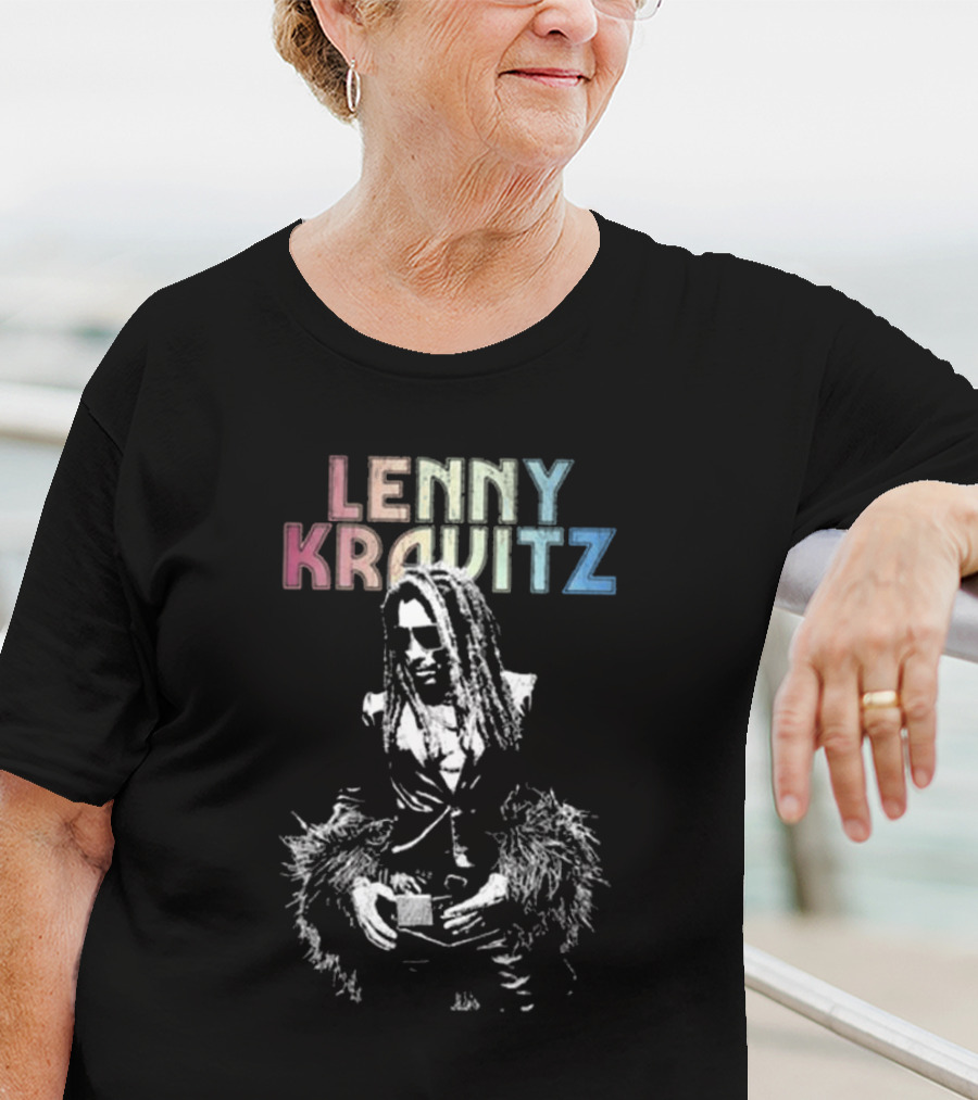 Lenny Kravitz Monochrome Portrait With Rainbow Letters T-Shirt