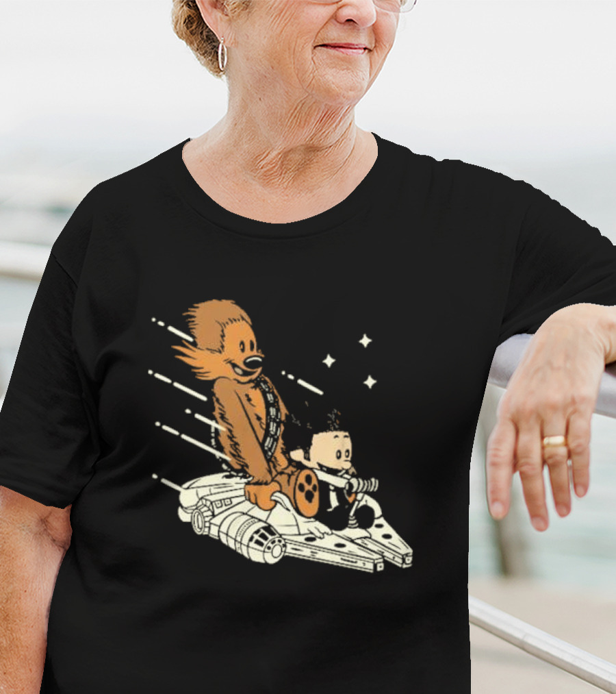 Less Than 12 Parsecs Chewbacca And Calvin Style Space Adventure T-Shirt
