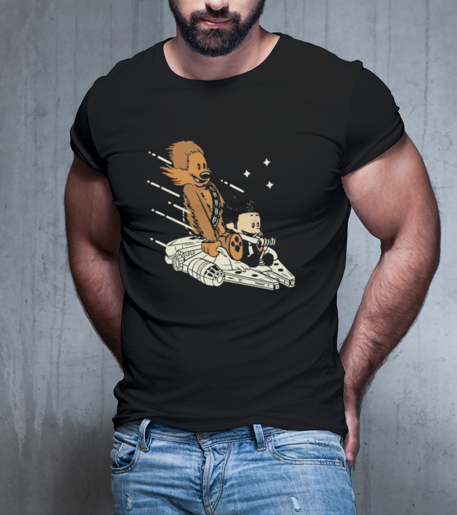 Less Than 12 Parsecs Chewbacca And Calvin Style Space Adventure T-Shirt