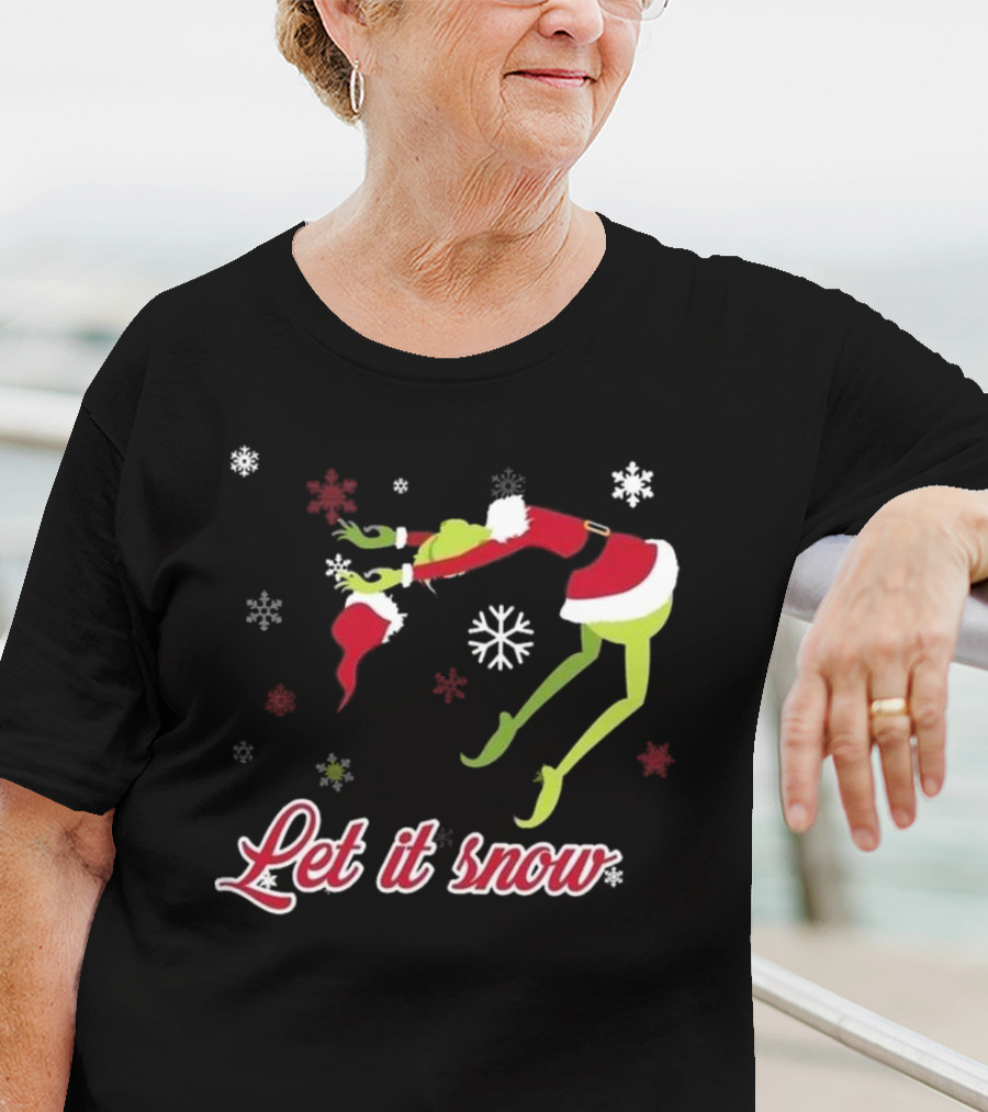 Let It Snow How The Grinch Stole Christmas Santa Hat Snowflakes T-Shirt