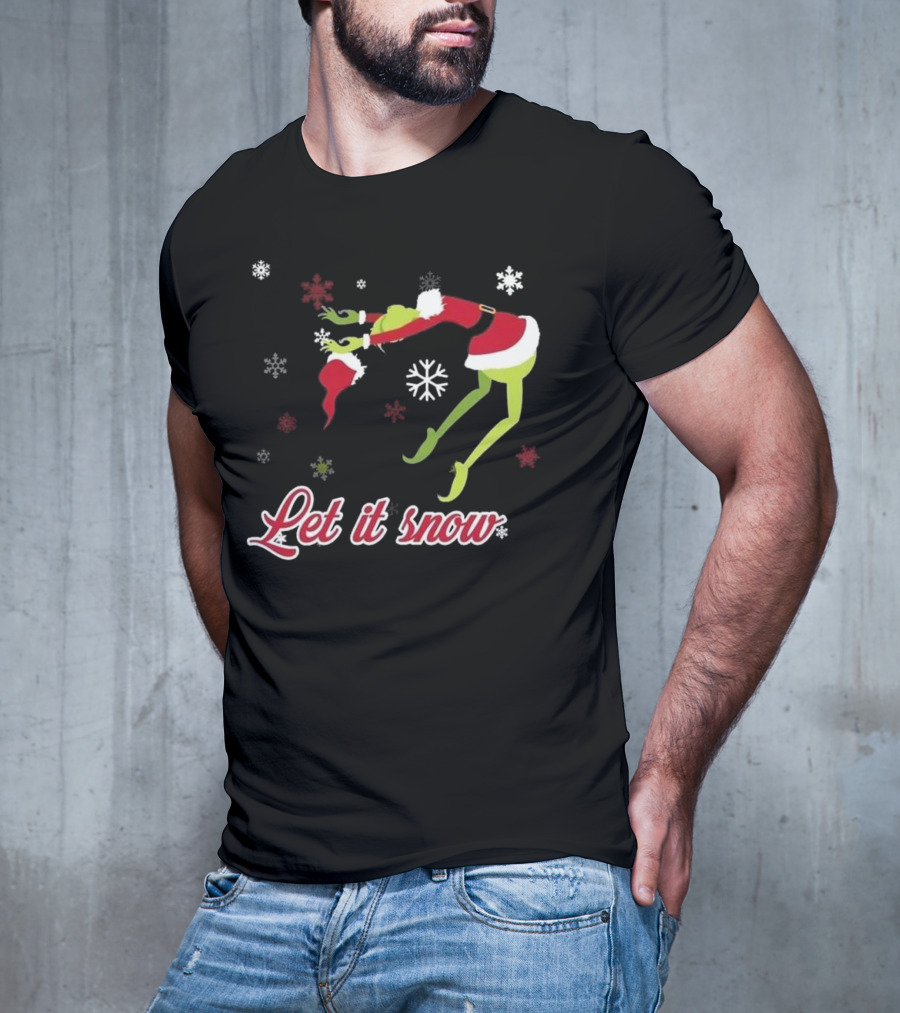 Let It Snow How The Grinch Stole Christmas Santa Hat Snowflakes T-Shirt