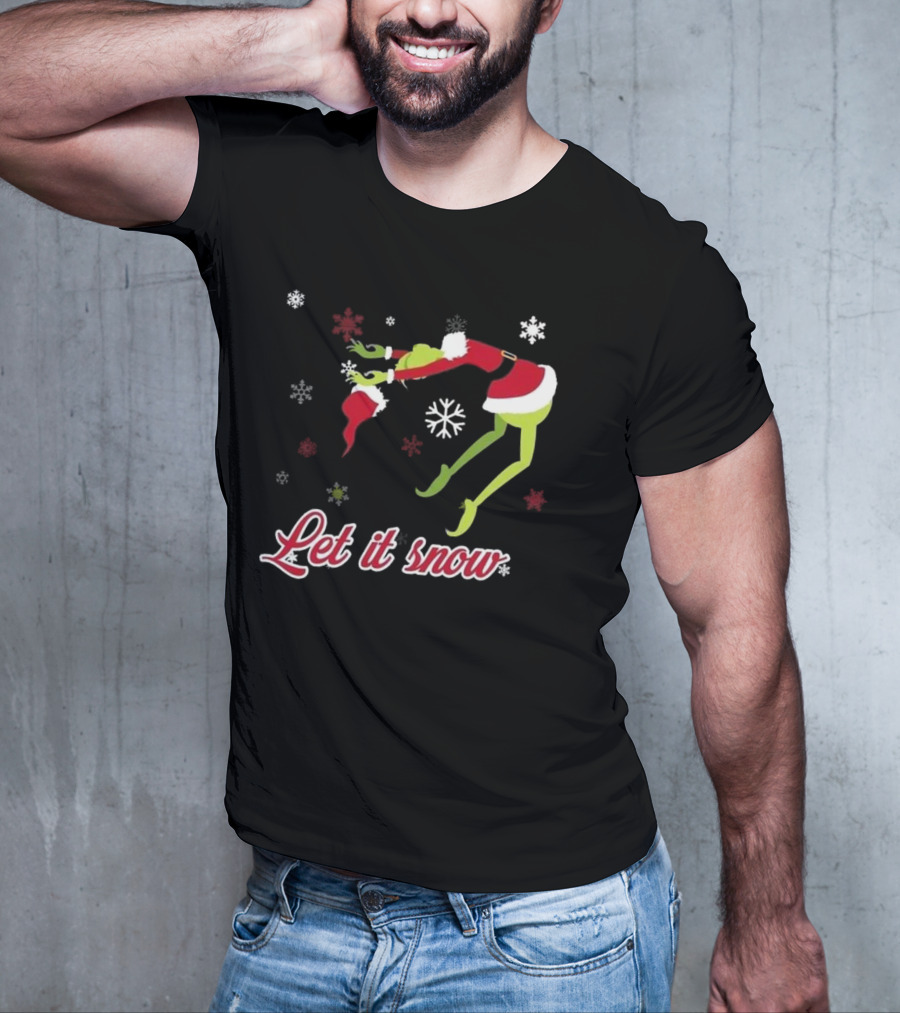 Let It Snow How The Grinch Stole Christmas Santa Hat Snowflakes T-Shirt