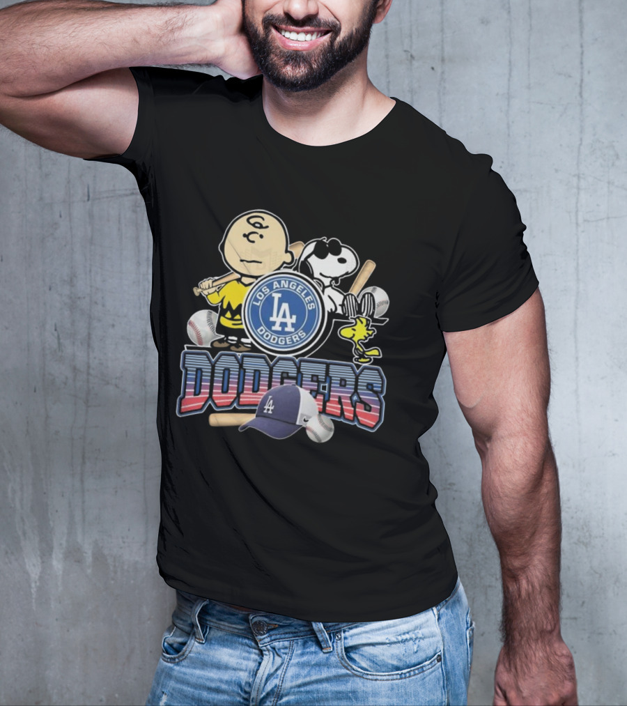 Los Angeles Dodgers Peanuts 2025 Charlie Brown Snoopy Woodstock Baseball Cap T-Shirt