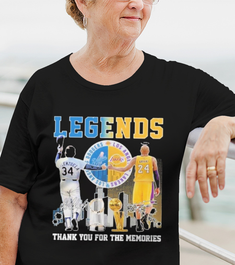 Los Angeles Legends Dodgers Valenzuela Lakers Bryant Thank You For The Memories T-Shirt