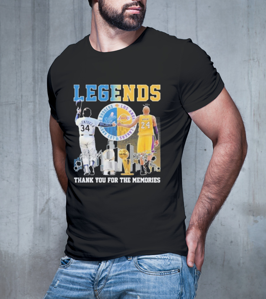 Los Angeles Legends Dodgers Valenzuela Lakers Bryant Thank You For The Memories T-Shirt