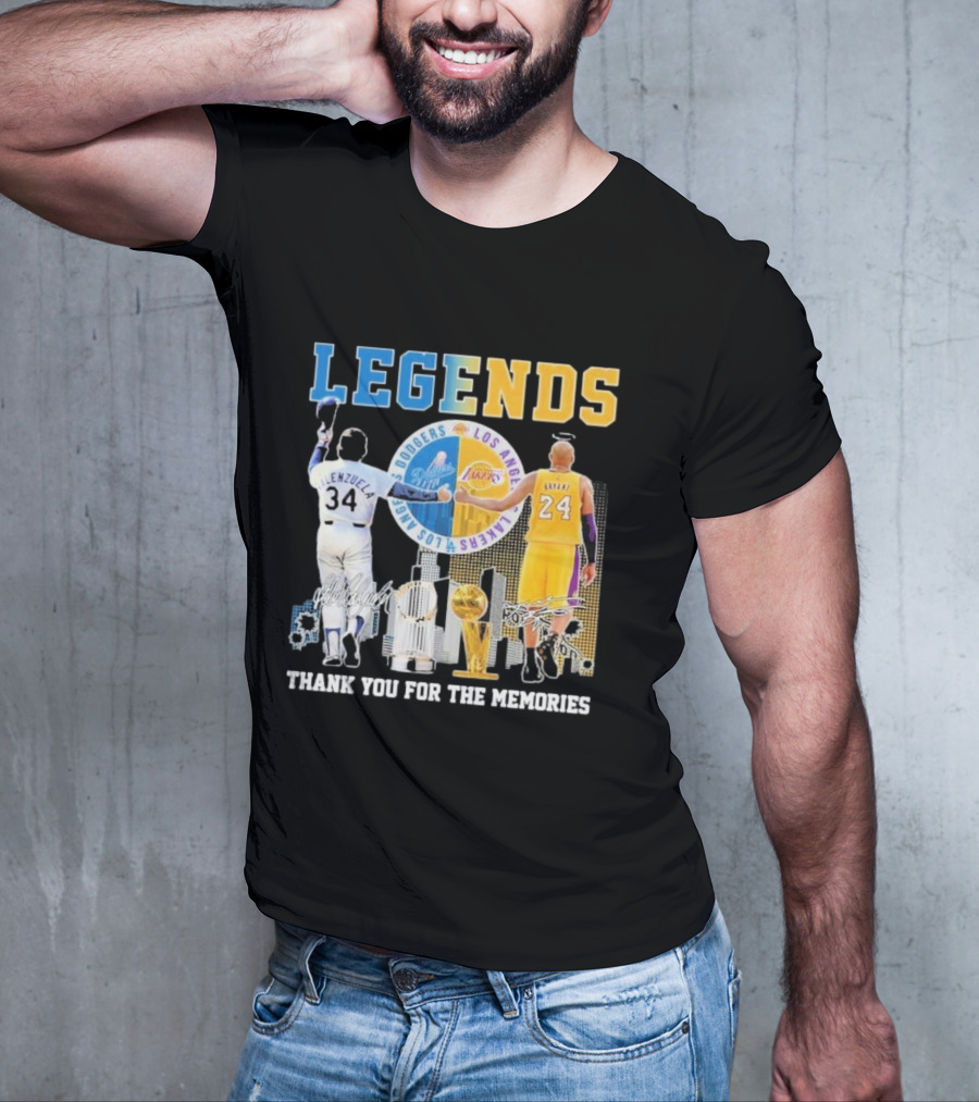 Los Angeles Legends Dodgers Valenzuela Lakers Bryant Thank You For The Memories T-Shirt