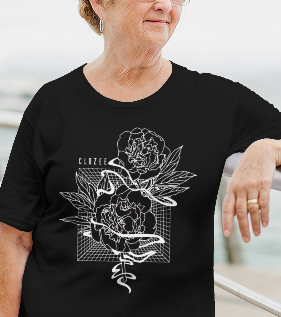 Lsdream Clozee Rose Noir Clozee Botanical Geometric Art T-Shirt