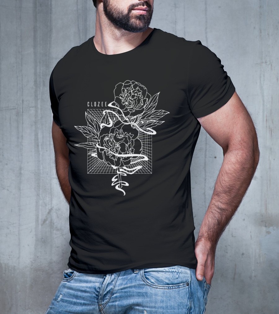 Lsdream Clozee Rose Noir Clozee Botanical Geometric Art T-Shirt