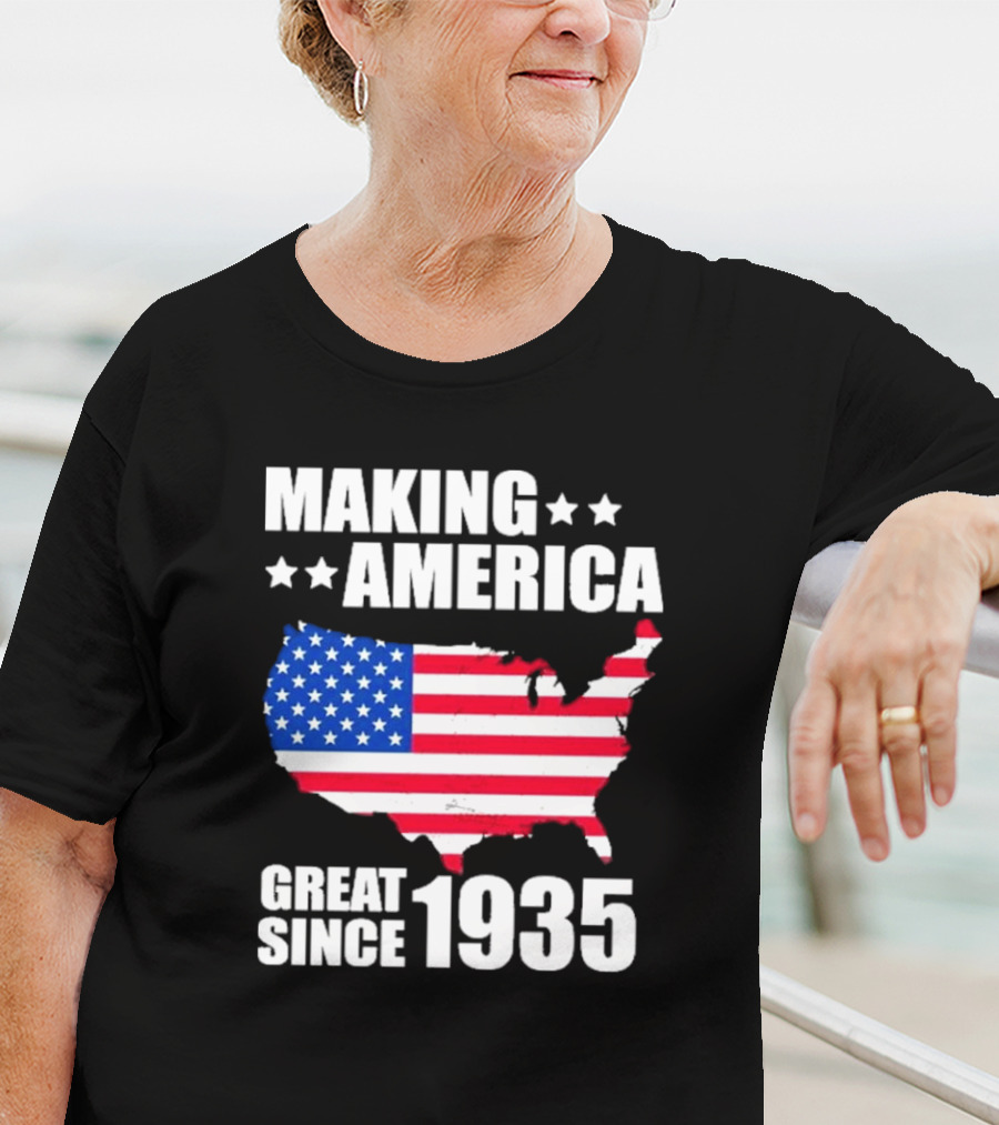 Making America Great Since 1935 USA Flag Map Stars T-Shirt