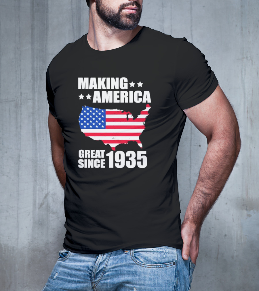 Making America Great Since 1935 USA Flag Map Stars T-Shirt
