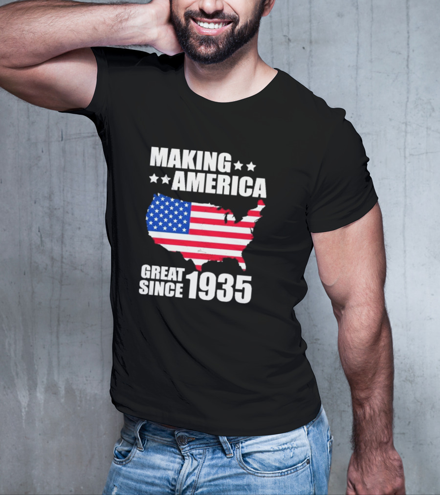 Making America Great Since 1935 USA Flag Map Stars T-Shirt