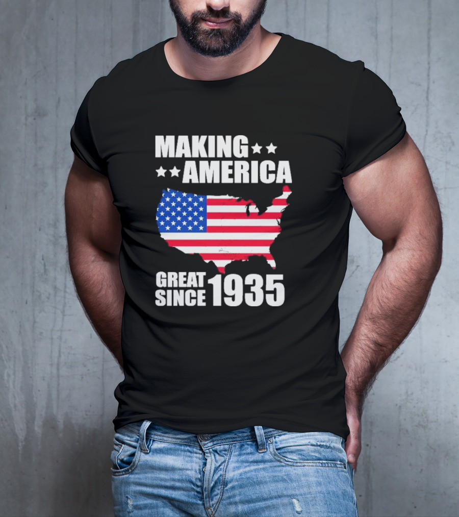 Making America Great Since 1935 USA Flag Map Stars T-Shirt