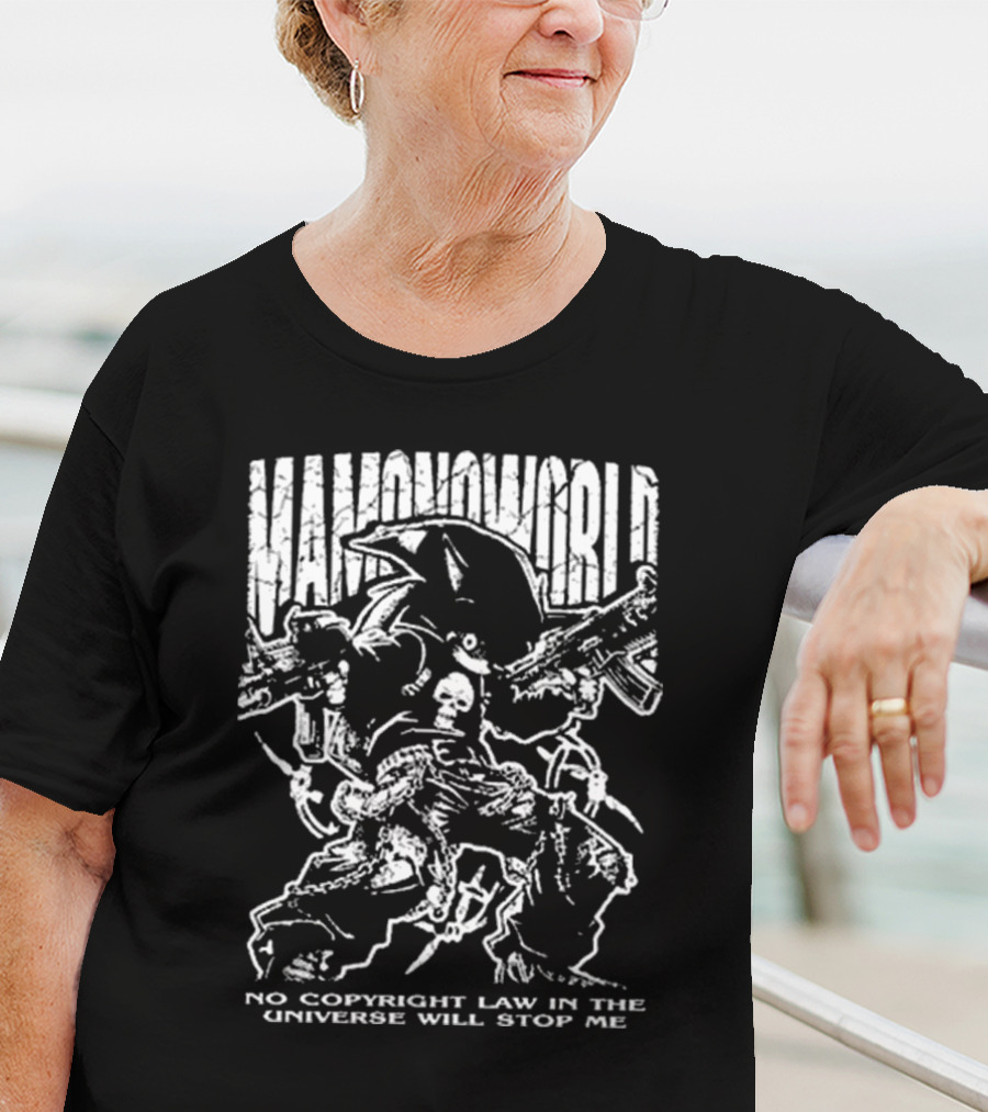 Mamono World No Copyright Law In The Universe Will Stop Me Guns And Characters T-Shirt