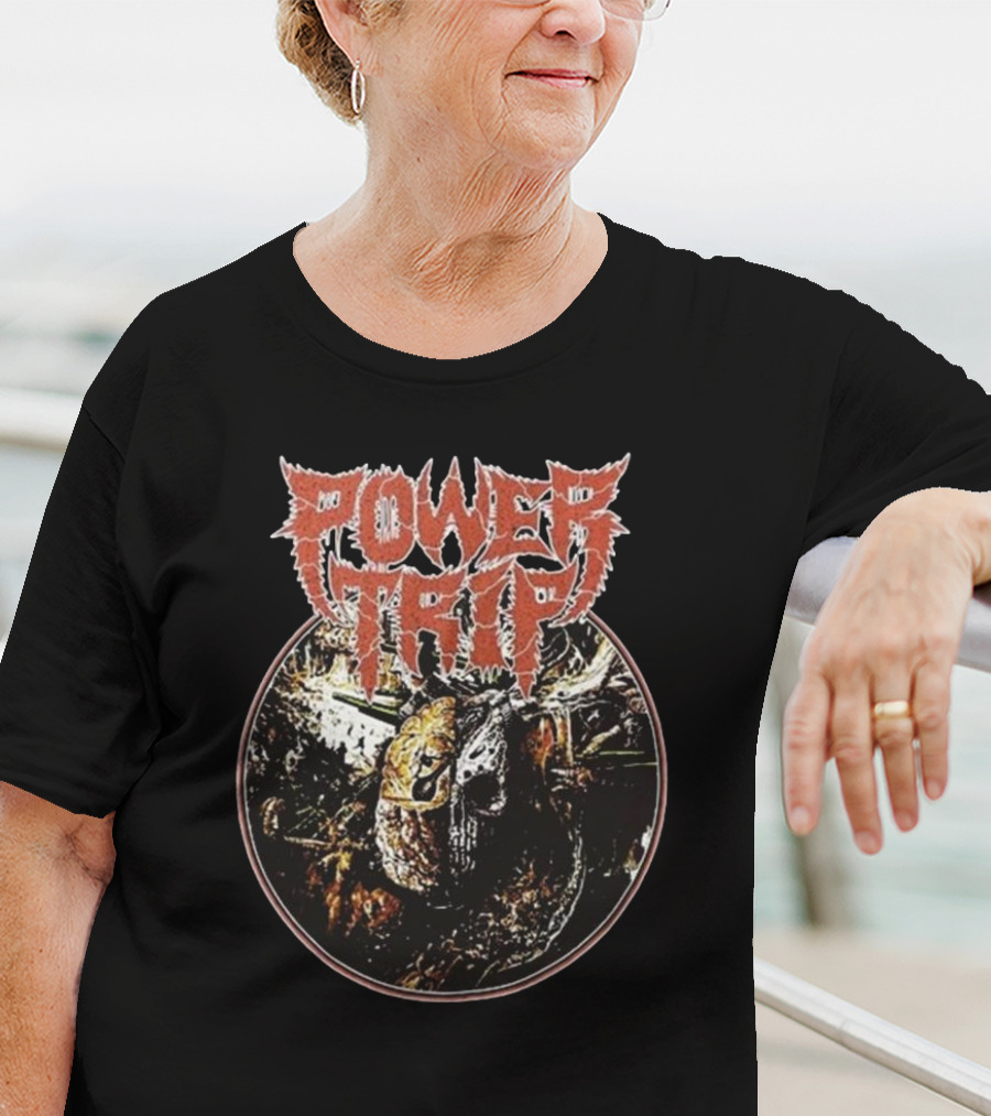 Power Trip Manifest Decimation Saw Blade Skull Circle T-Shirt