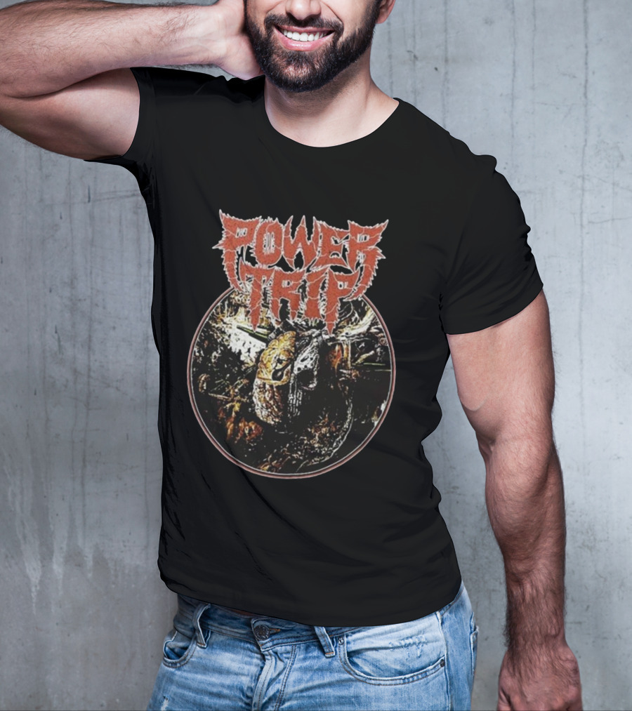 Power Trip Manifest Decimation Saw Blade Skull Circle T-Shirt