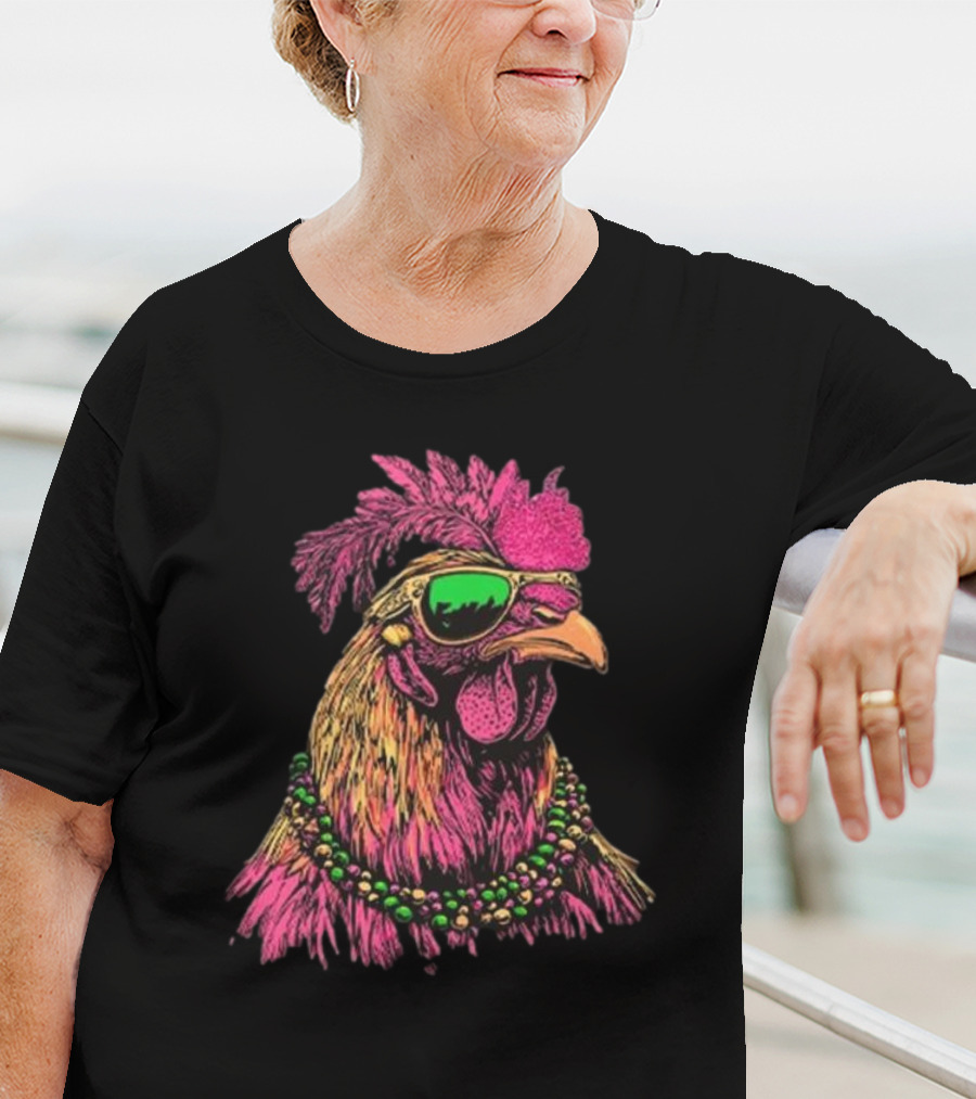 Mardi Gras Chicken Beads And Sunglasses Vibrant Rooster T-Shirt