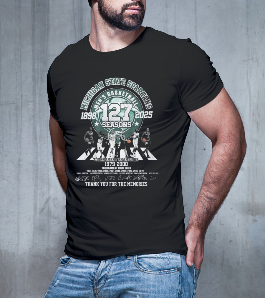 Michigan State Spartans Men's Basketball 127 Seasons 1898-2025 Thank You For The Memories 1979 2000 Signatures T-Shirt