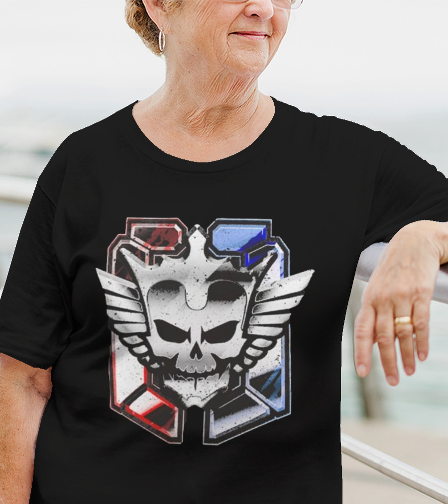 Cody Rhodes Captain Badge Black Skull Wings Red Blue White T-Shirt
