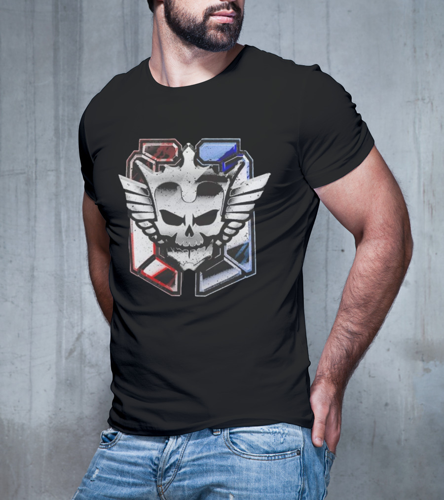 Cody Rhodes Captain Badge Black Skull Wings Red Blue White T-Shirt