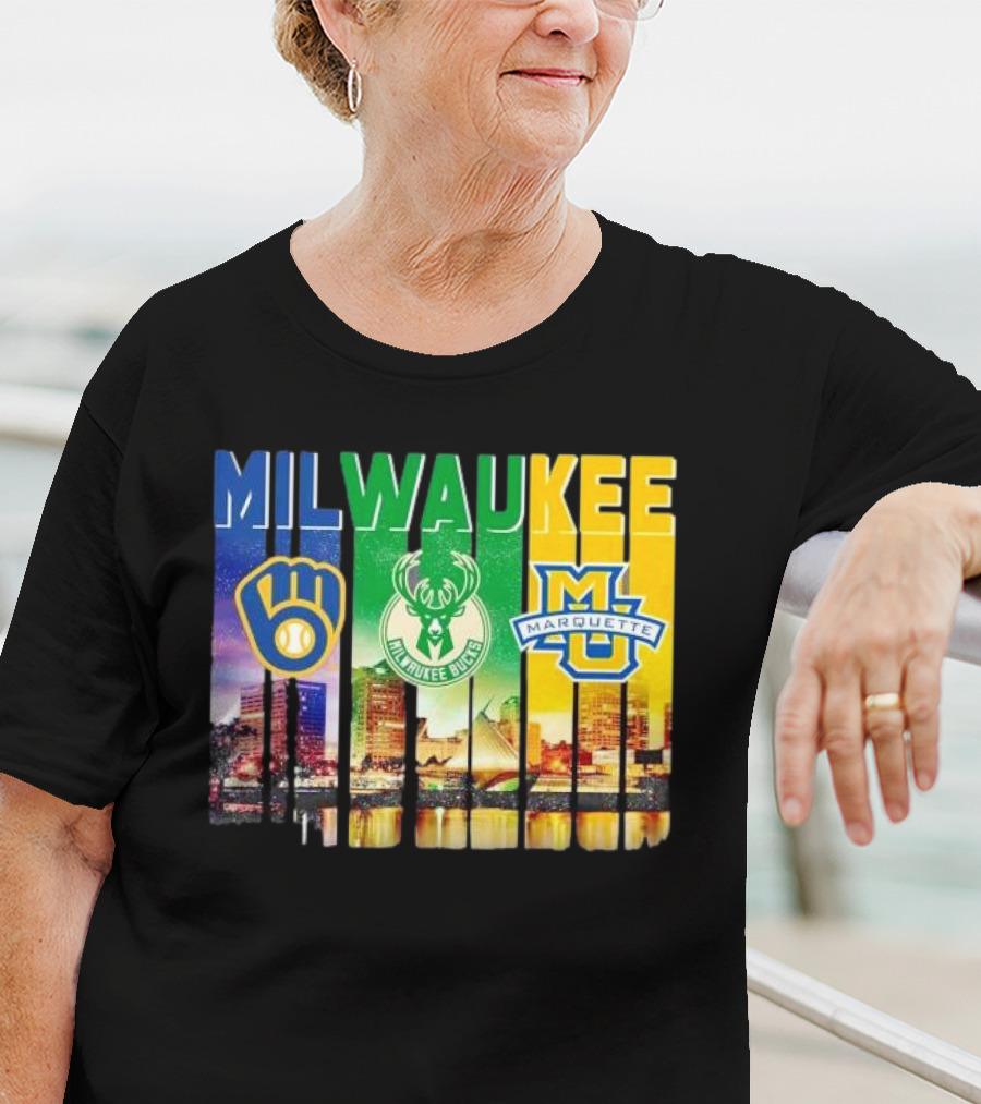 Milwaukee Brewers Bucks Marquette City Skyline Theme T-Shirt