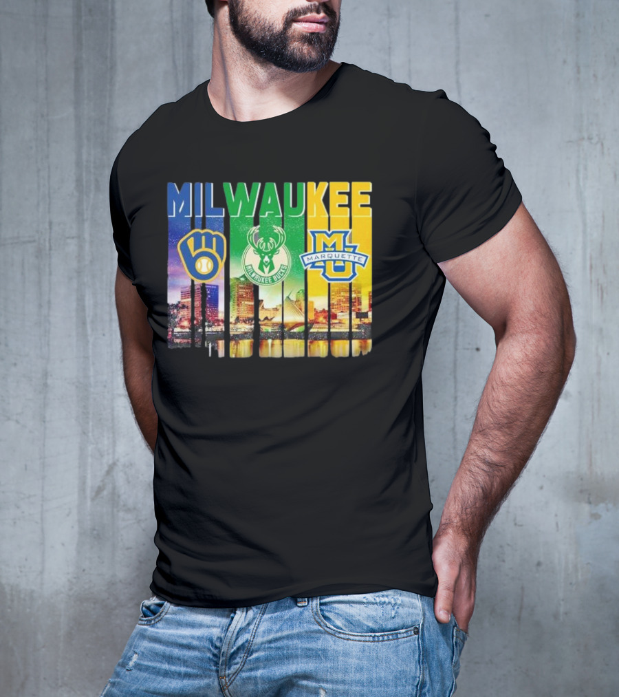 Milwaukee Brewers Bucks Marquette City Skyline Theme T-Shirt