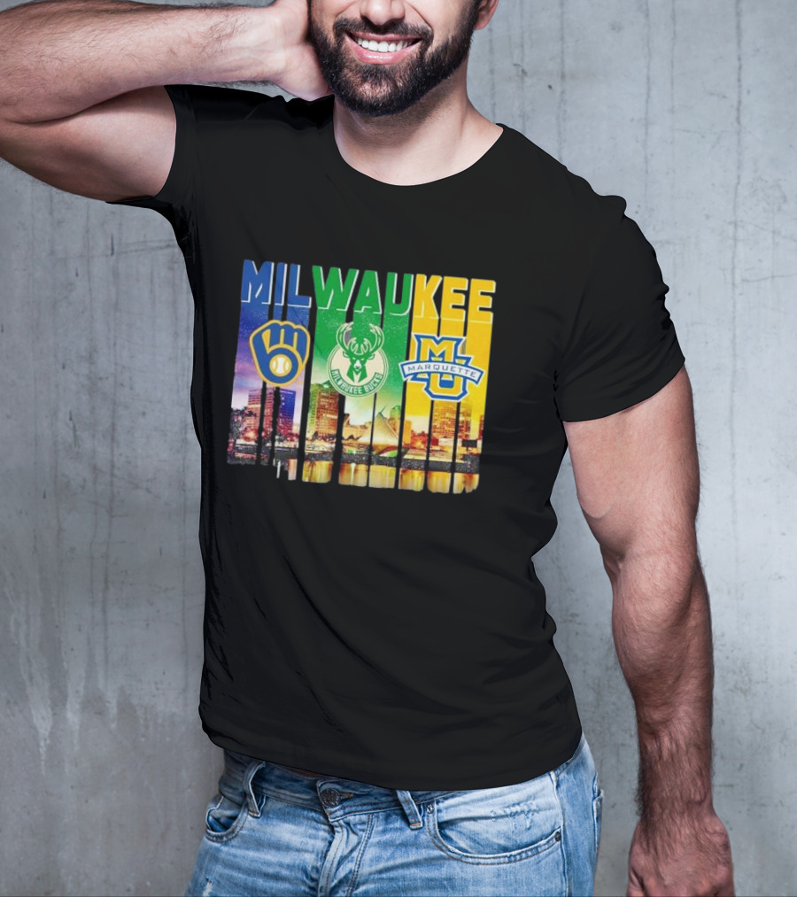 Milwaukee Brewers Bucks Marquette City Skyline Theme T-Shirt