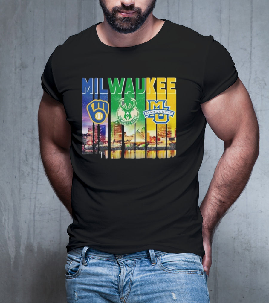 Milwaukee Brewers Bucks Marquette City Skyline Theme T-Shirt
