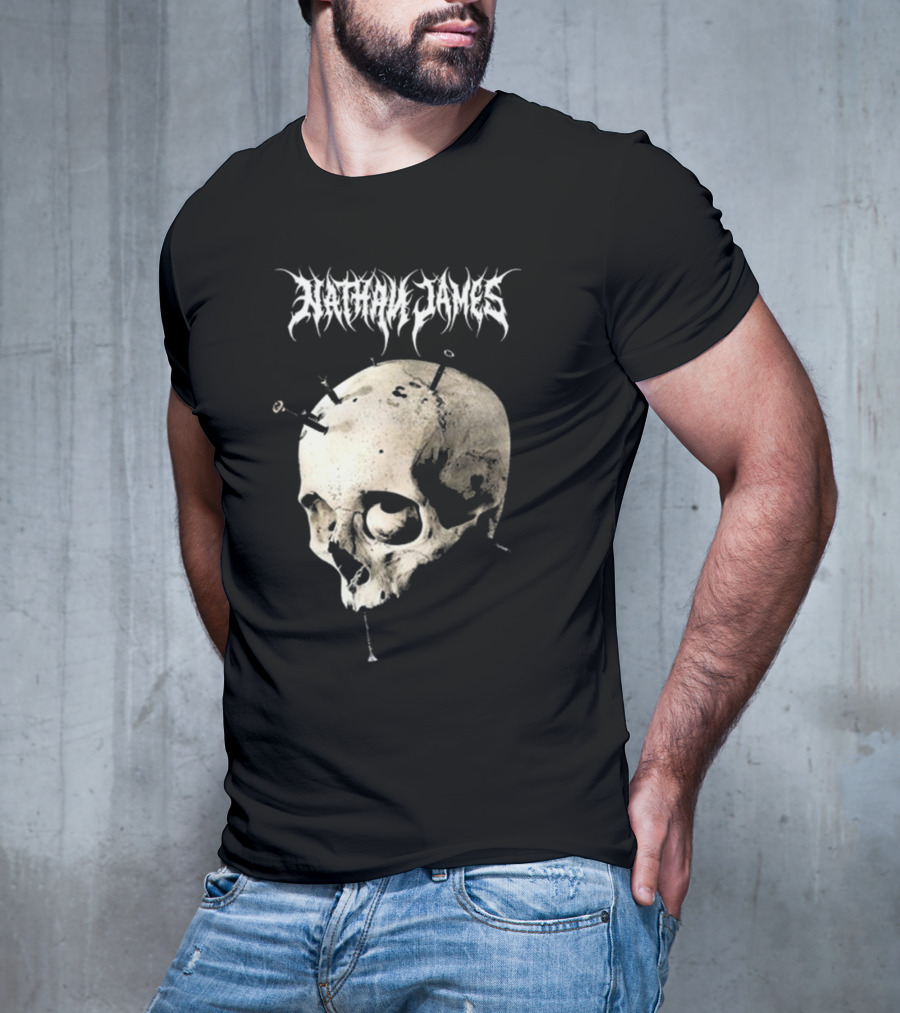 Nathan James Skull With Nails And Textured Background T-Shirt
