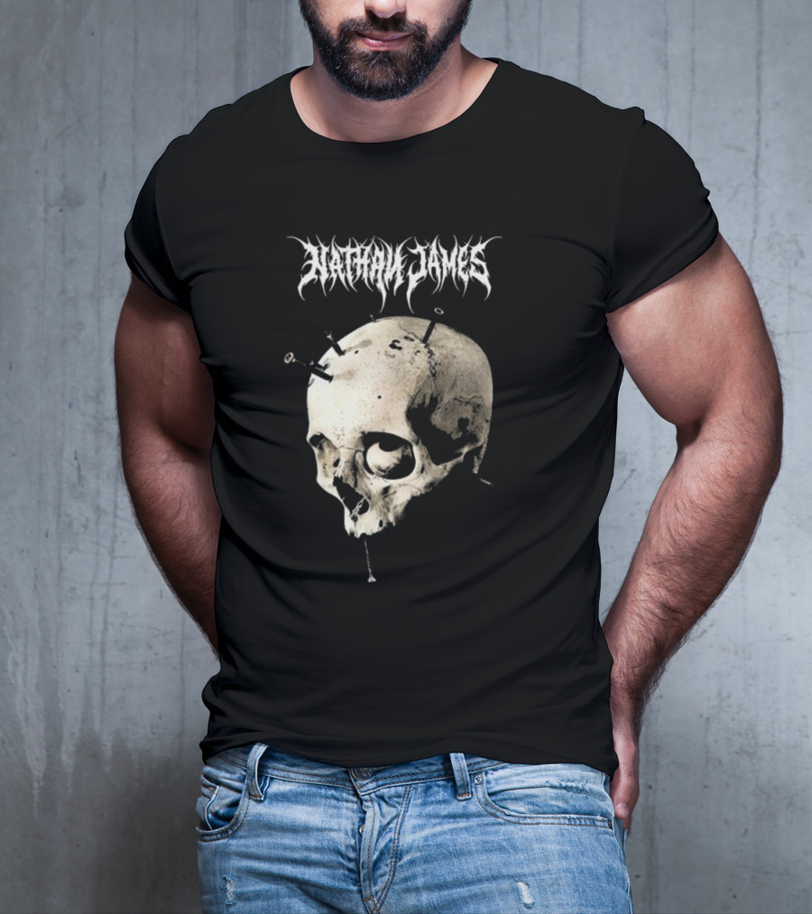 Nathan James Skull With Nails And Textured Background T-Shirt
