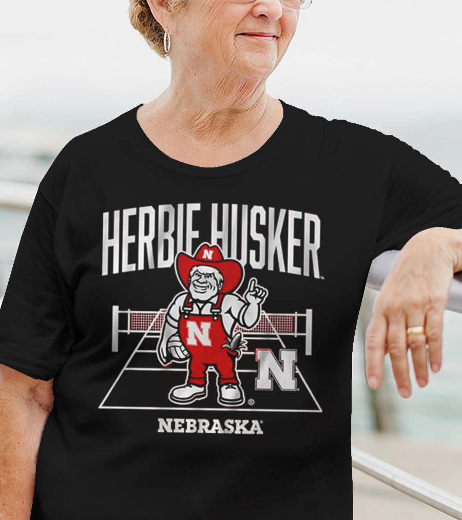 Herbie Husker Nebraska Volleyball Mascot With Court And Net T-Shirt