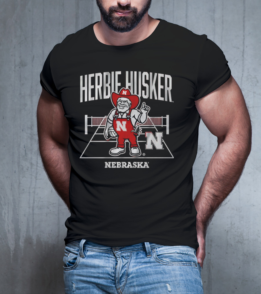 Herbie Husker Nebraska Volleyball Mascot With Court And Net T-Shirt