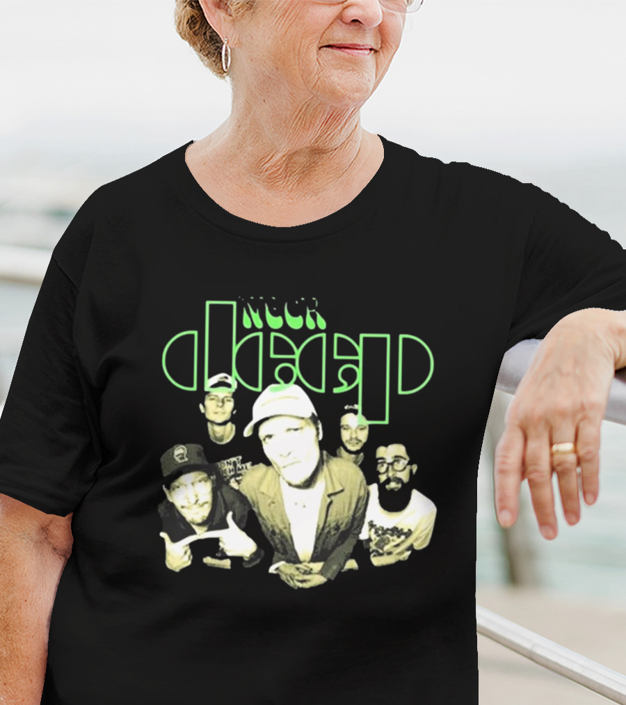 Neckdeep Doors Of Perception Band Photo Neon Green Text T-Shirt