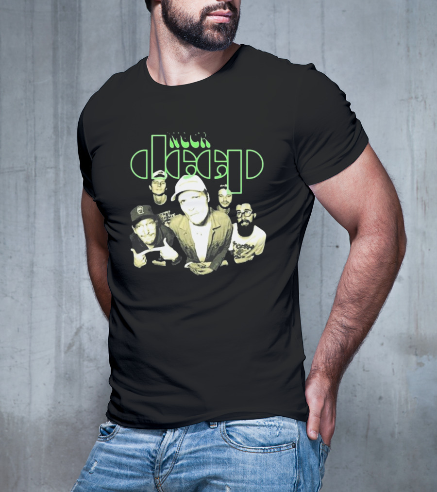 Neckdeep Doors Of Perception Band Photo Neon Green Text T-Shirt