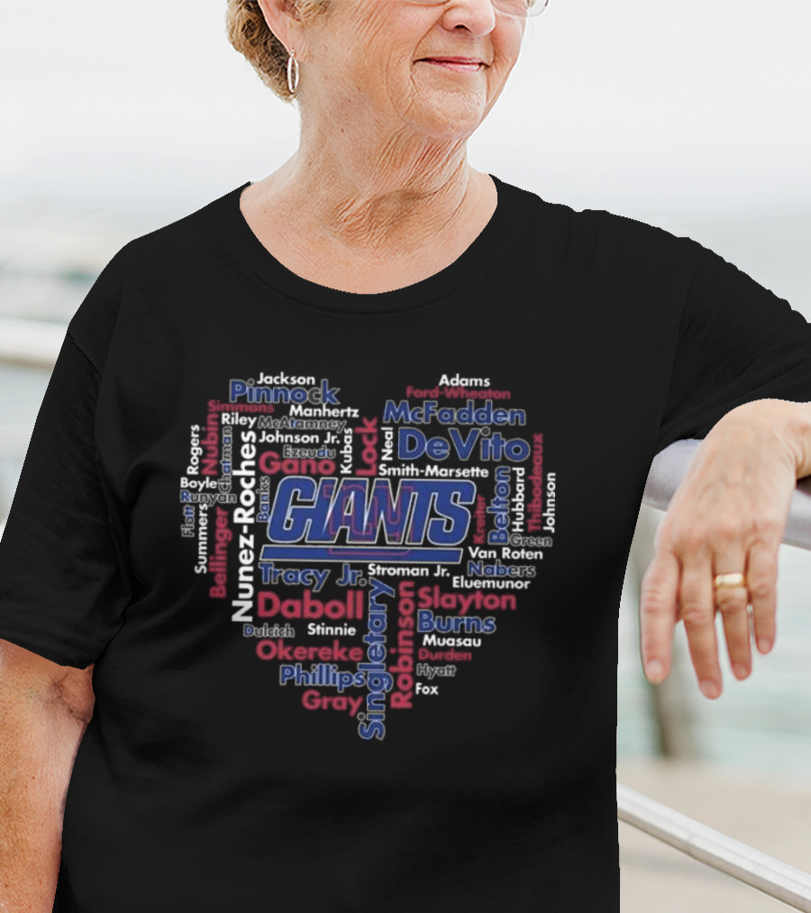 New York Giants Team Names Heart Word Cloud Fan Tribute T-Shirt