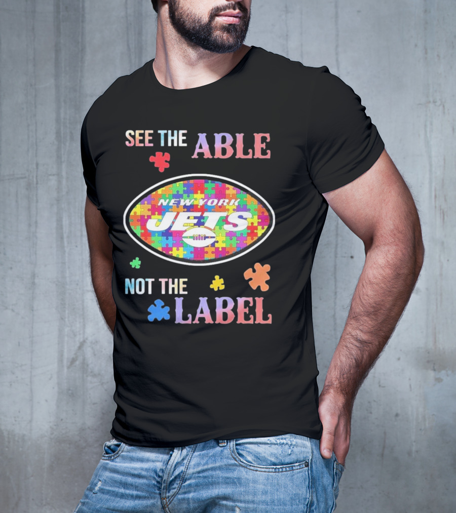 New York Jets Autism Awareness See The Able Not The Label Puzzle Pieces T-Shirt