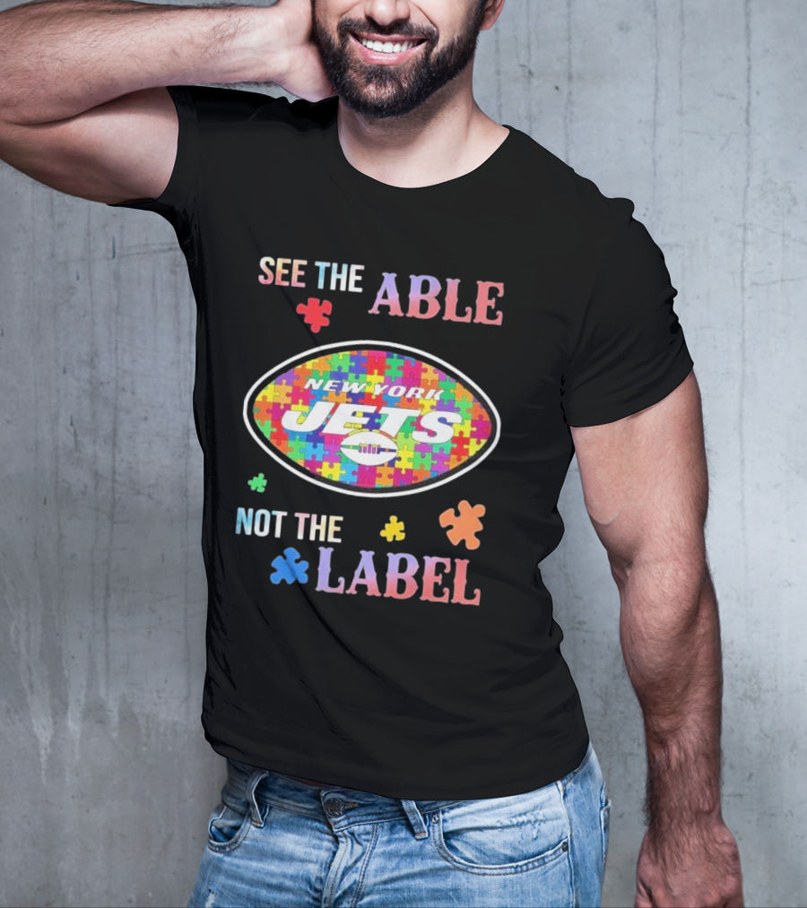 New York Jets Autism Awareness See The Able Not The Label Puzzle Pieces T-Shirt